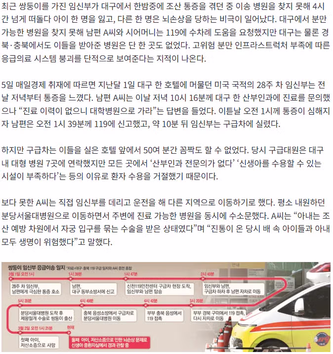 [단독] 쌍둥이 나오는데 ‘응급실 뺑뺑이’…“의사·병상 없어” 7번 돌다 첫째 떠났다 2