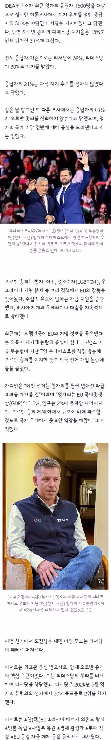 20년 집권한 친러,친트럼프 성향의 헝가리 오르반 총리 실각 위기 2