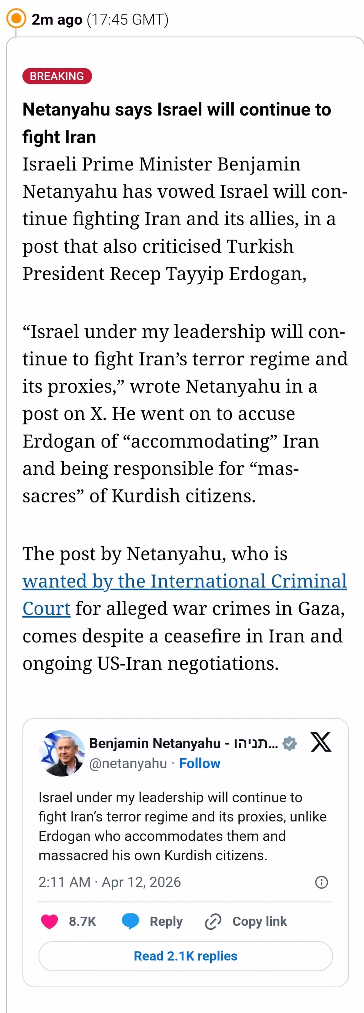 (속보) 네타냐후, 이스라엘은 이란과 계속 싸울 것 2