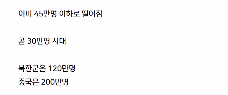 한국군 병력 급속도로 감소 2