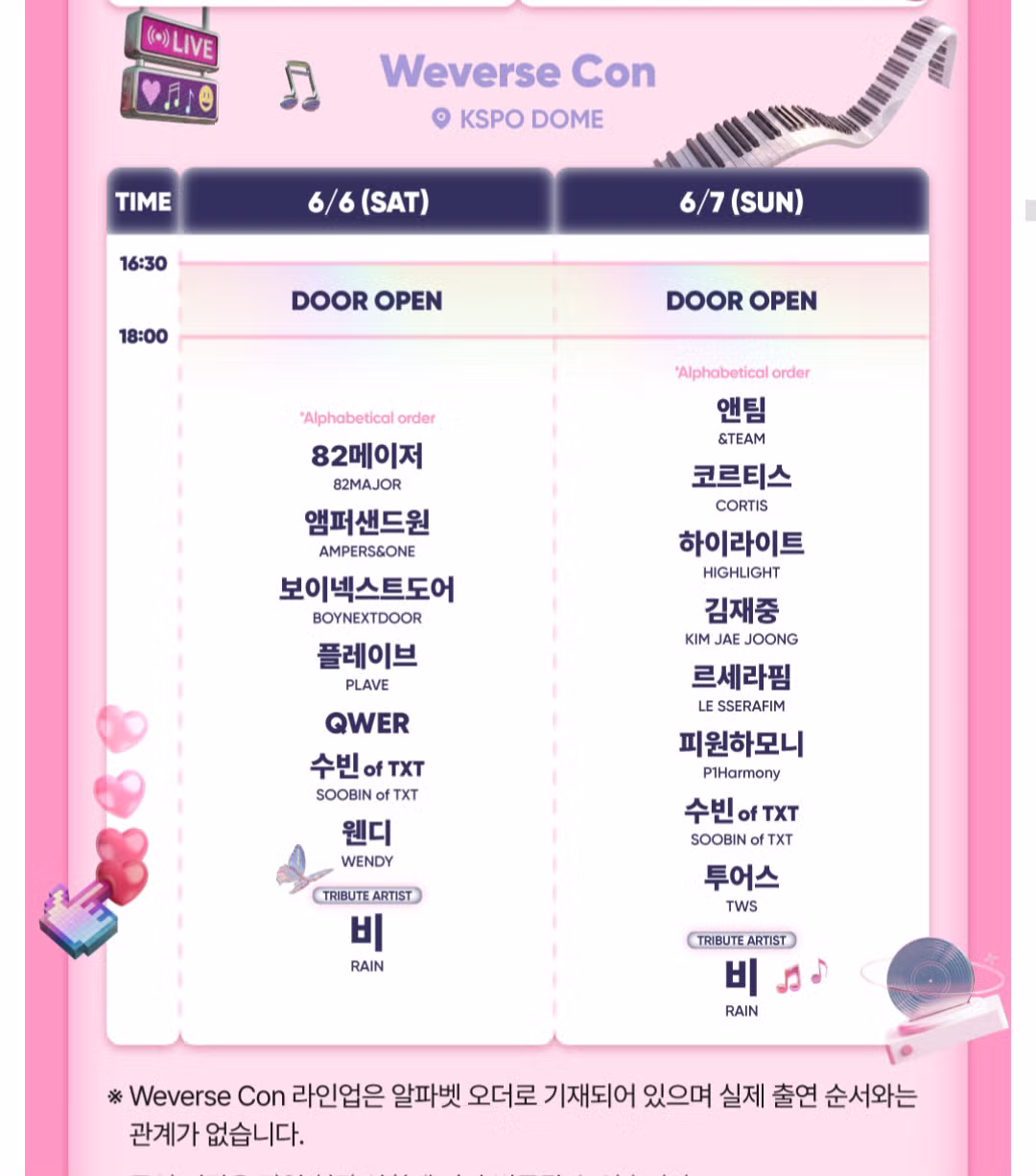 2026 위버스콘 88잔디마당 , 체조경기장 라인업 2