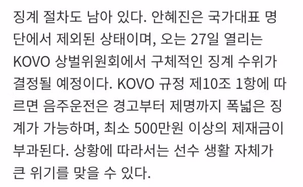 음주운전 안혜진 FA 계약 불발.. 2