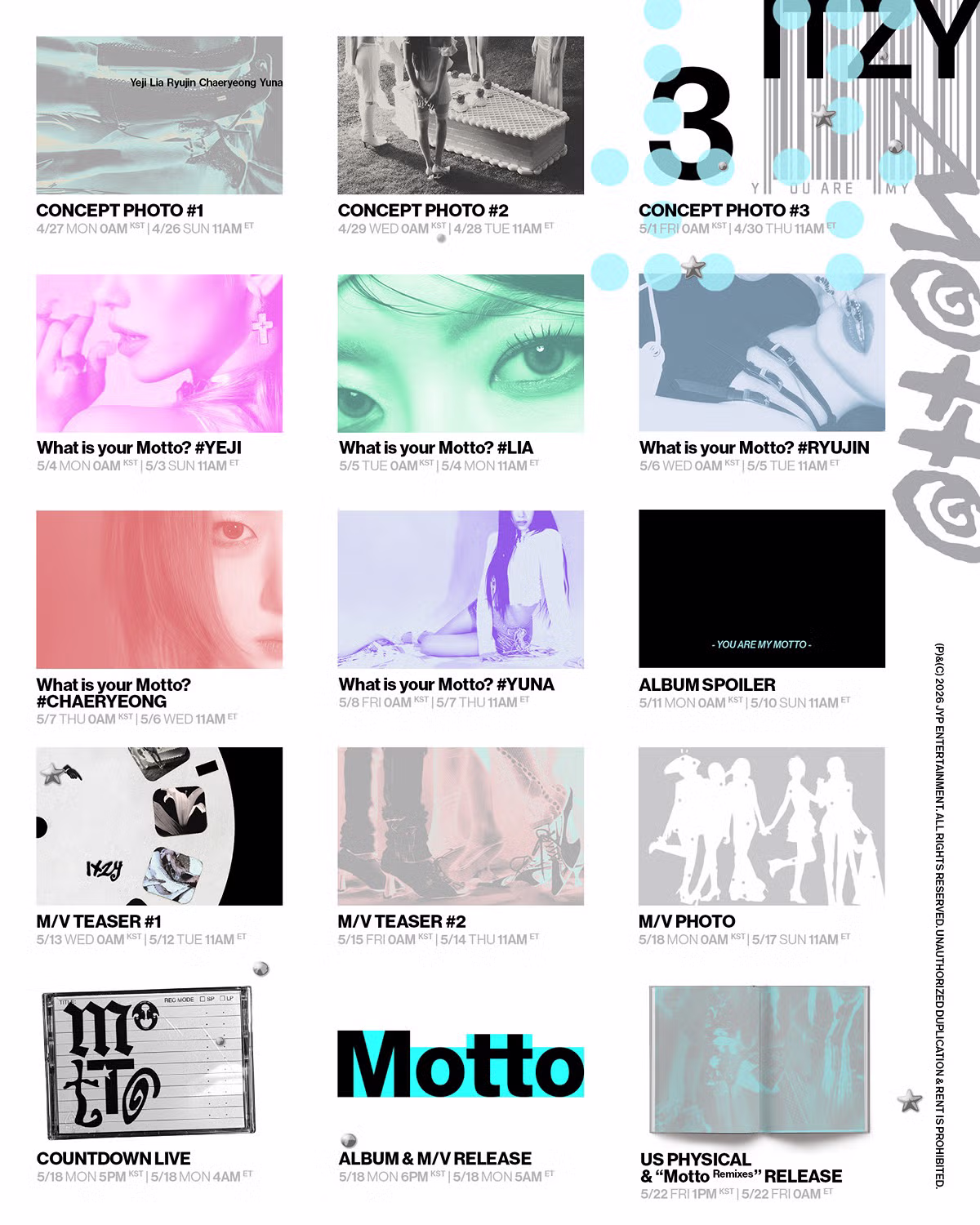 ITZY(있지) ‘Motto’ TRAILER + TRACK LIST +  PROMOTION SCHEDULER - 5/18 월요일 오후 6시 컴백 - 밈카세