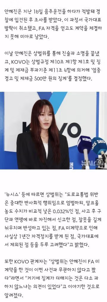 음주운전 적발 논란 배구 안혜진 선수 징계 결과 - 밈카세
