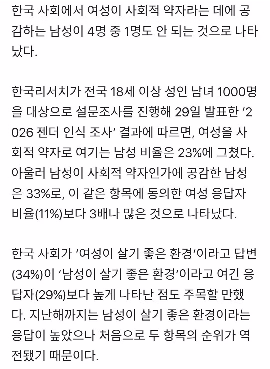 여성은 사회적 약자?…남성 4명 중 1명만 ‘공감’ - 밈카세