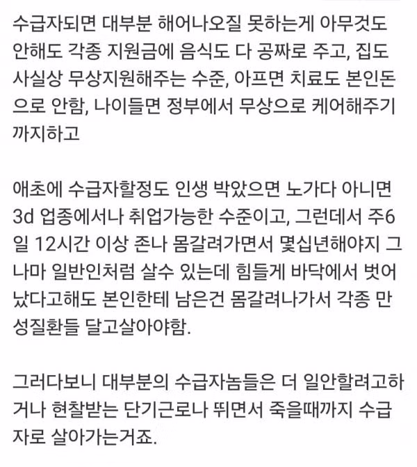 한번 수급자되면 평생 일못하는 이유 - 밈카세