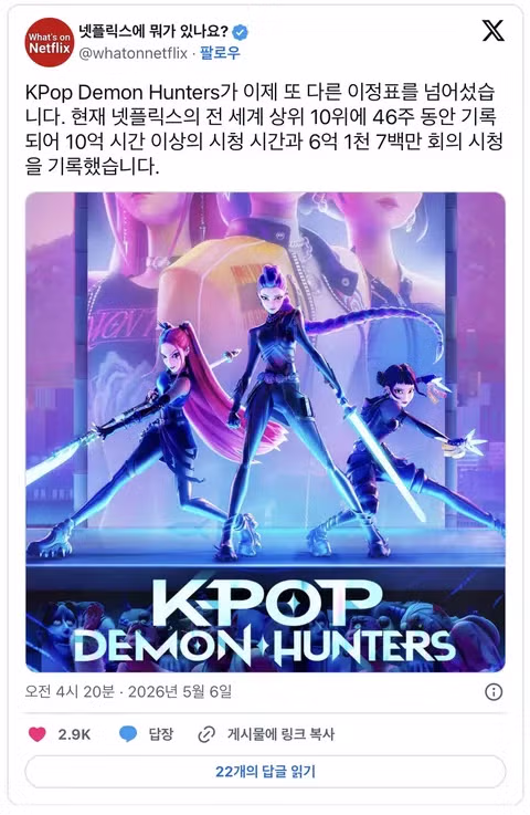 케데헌 10억 시청 시간 돌파 - 인벤 인기글 이미지 2 - 밈카세