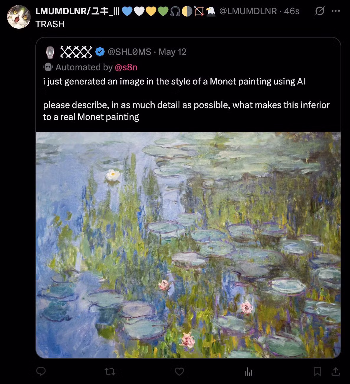 클로드 모네 화풍을 재현한 AI 그림 계정의 근황 - 인벤 인기글 이미지 7 - 밈카세