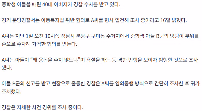 욕하는 아들 엉덩이 때린 아버지 형사입건 - 보배드림 인기글 이미지 2 - 밈카세