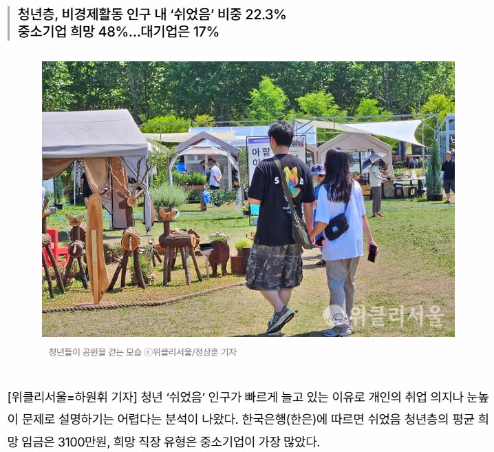 2030 쉬었음 청년들이 대기업만 고집하는 것은 아니라는 한국은행 조사 결과 - 인벤 인기글 이미지 2 - 밈카세