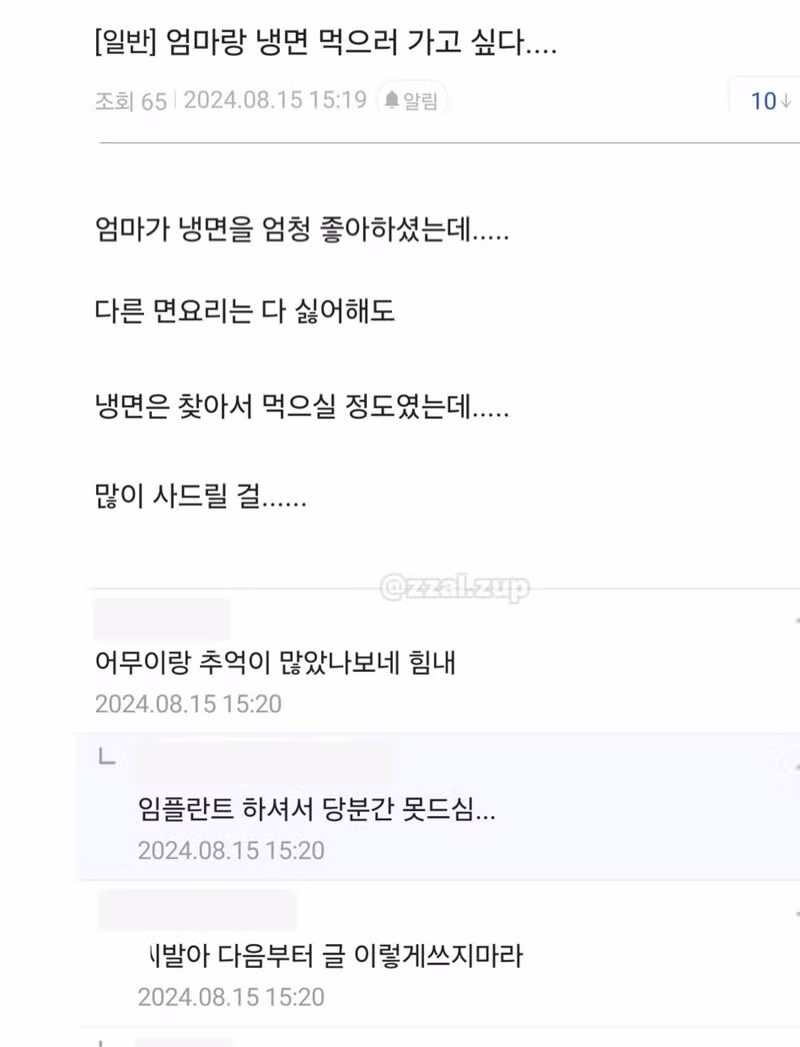엄마와 함께 냉면 먹으러 가고 싶은 마음 - 더쿠 인기글 이미지 1 - 밈카세