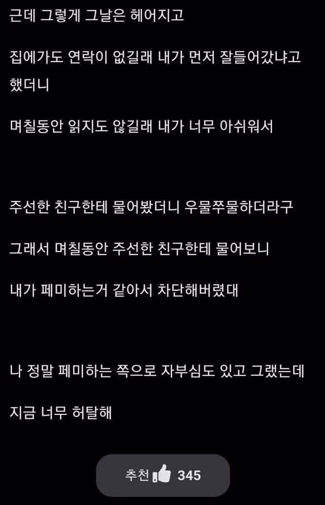 페미니즘 성향으로 인해 소개팅 거절당한 후기 - 뽐뿌 인기글 이미지 3 - 밈카세