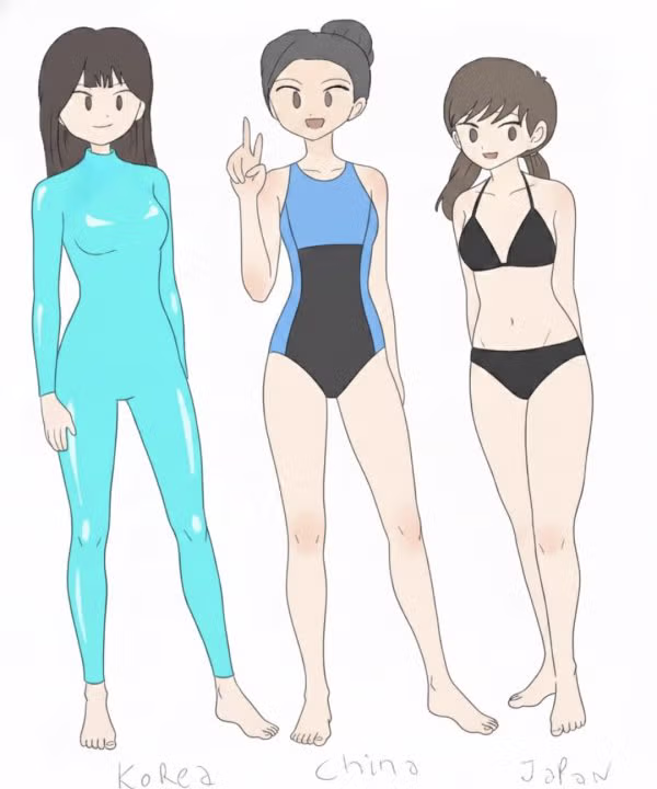 한중일 3국의 수영복 스타일 비교 - 뽐뿌 인기글 이미지 2 - 밈카세