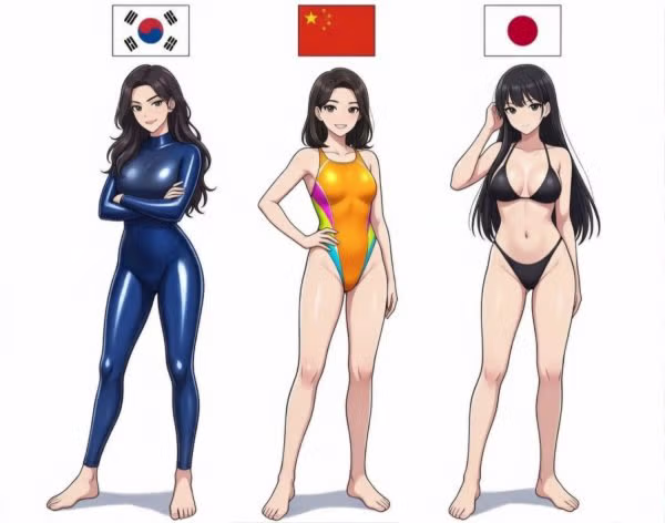 한중일 3국의 수영복 스타일 비교 - 뽐뿌 인기글 이미지 4 - 밈카세