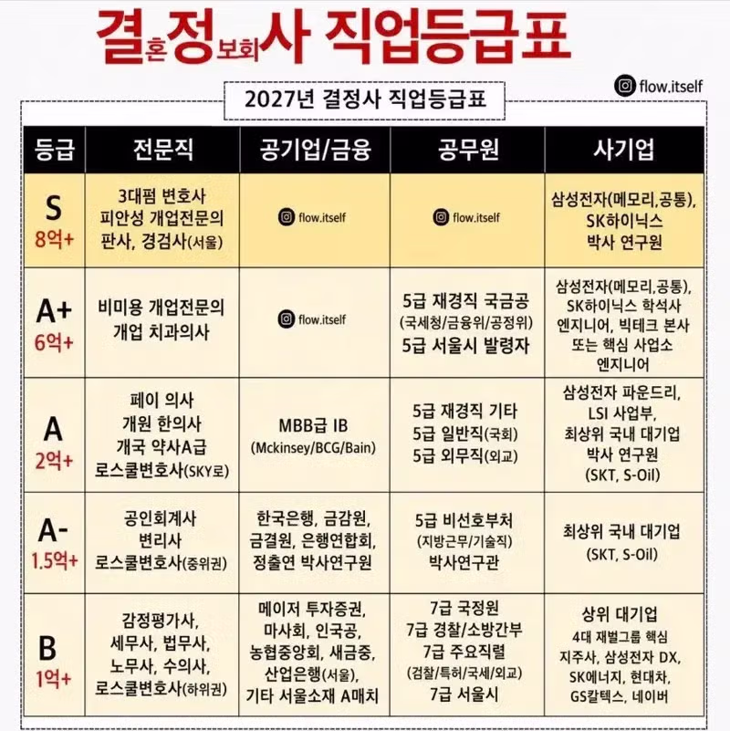 결혼정보회사에서 분류하는 S급 직업 리스트 - 뽐뿌 인기글 이미지 1 - 밈카세