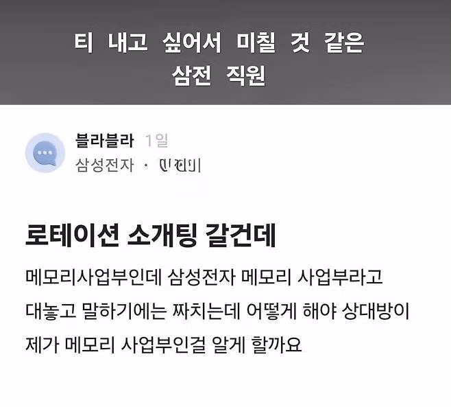 삼성전자 직원임을 은근히 티 내는 게시글 - 뽐뿌 인기글 이미지 1 - 밈카세