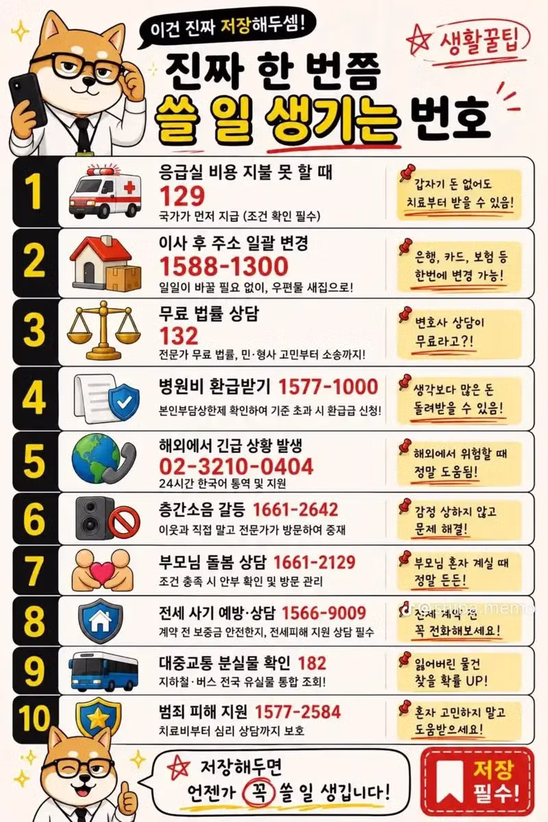 알아두면 언젠가 한 번 쯤은 쓸 일이 생길 전화번호. - 뽐뿌 인기글 이미지 1 - 밈카세