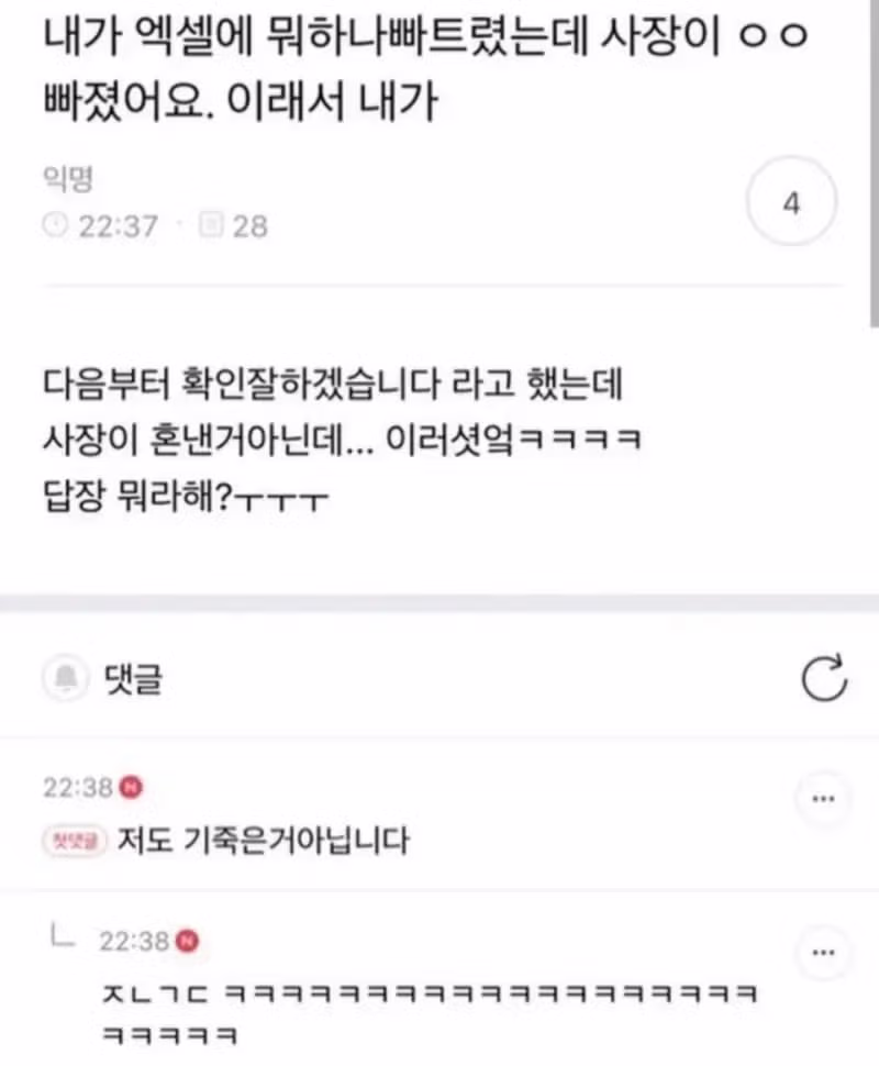 엑셀 작업 중 실수한 부분 찾는 법 - 뽐뿌 인기글 이미지 1 - 밈카세