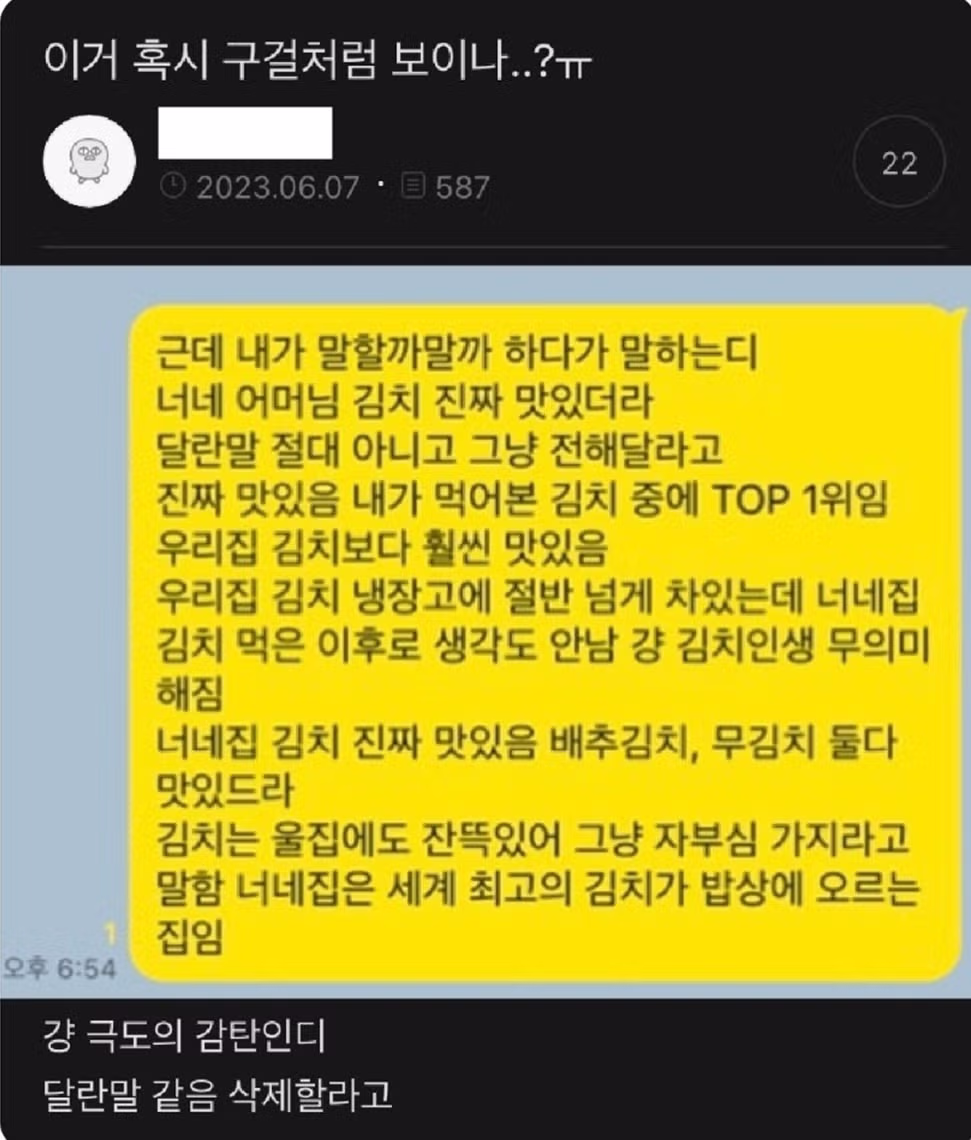 김치 맛에 감탄한 후기 - 뽐뿌 인기글 이미지 1 - 밈카세