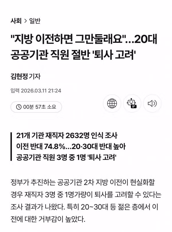 지방 이전 시 퇴사 고민하는 20대 공무원들 - 인벤 인기글 이미지 1 - 밈카세