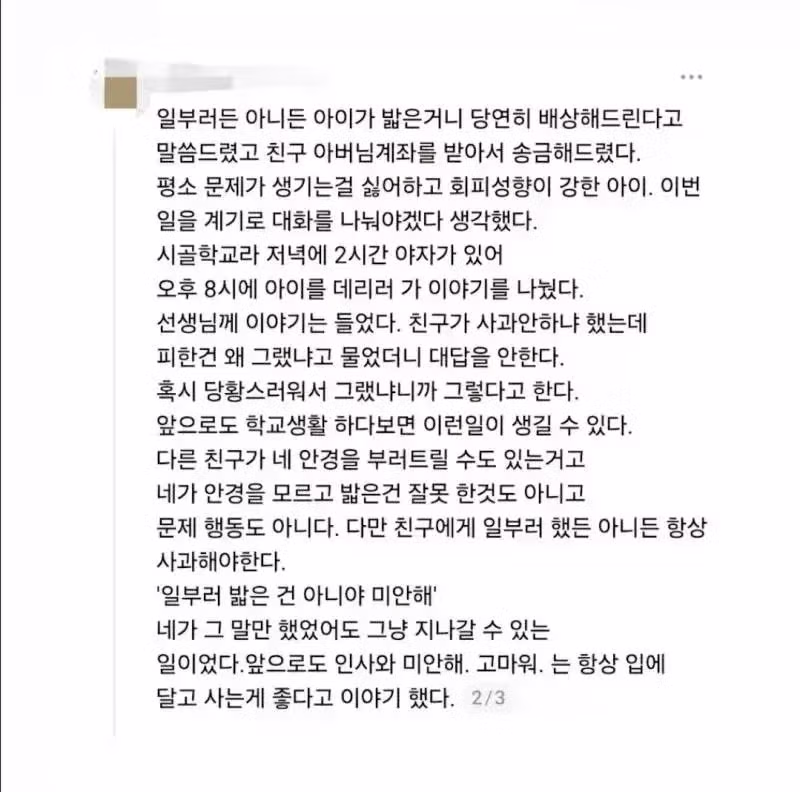 논란이 된 아이 부모의 태도 - 디시인사이드 인기글 이미지 2 - 밈카세