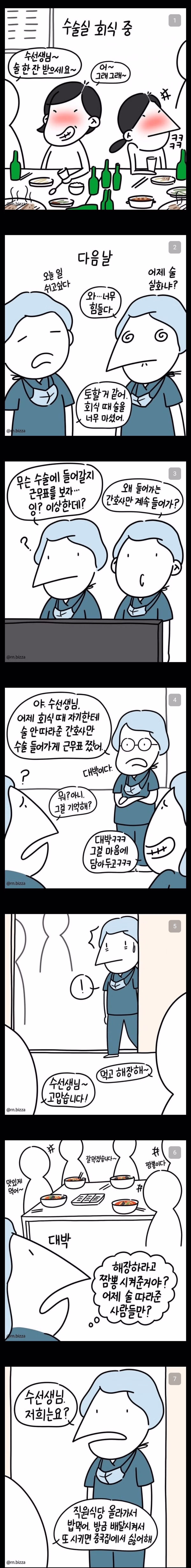 수술실 간호사들의 회식 풍경을 담은 만화 - 인벤 인기글 이미지 1 - 밈카세