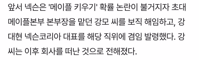 넥슨 강원기 보직 해임 이후 퇴사 2