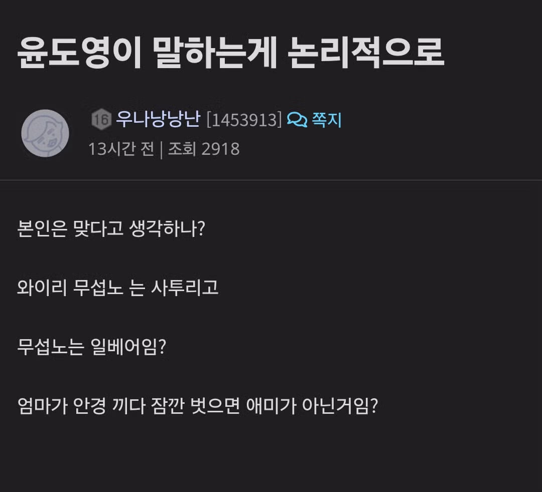 윤도영 일베 발언에 대한 아이들의 반응 - 디시인사이드 인기글 이미지 4 - 밈카세