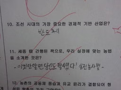 채점하다가 정말 깜짝 놀란 정답지 - 뽐뿌 인기글 이미지 1 - 밈카세