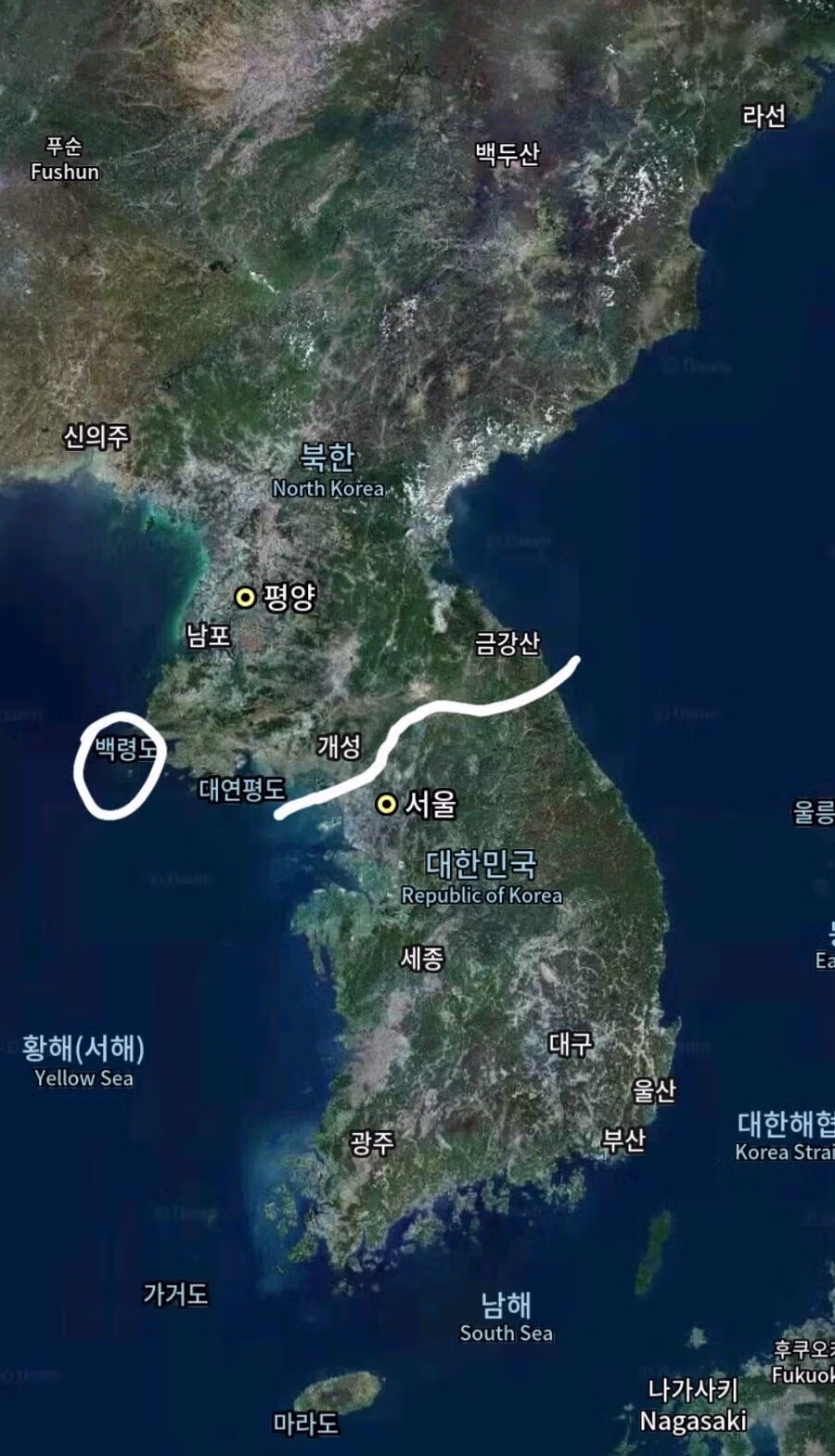 생각보다 훨씬 가까운 백령도의 실제 위치 - 뽐뿌 인기글 이미지 2 - 밈카세