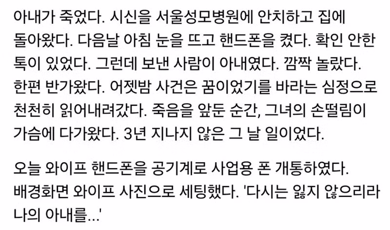 사망 전 아내가 남긴 마지막 카톡 메시지 - 뽐뿌 인기글 이미지 3 - 밈카세