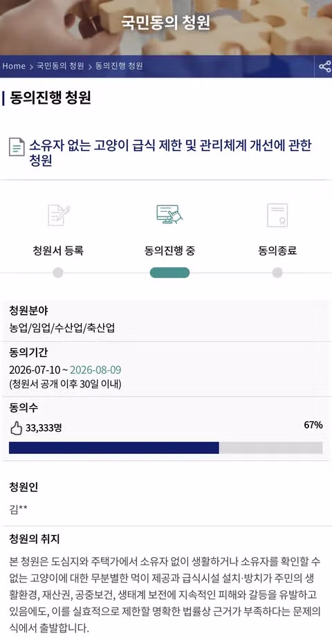 캣맘 금지법 청원 참여자 3만 명 돌파 - 뽐뿌 인기글 이미지 2 - 밈카세