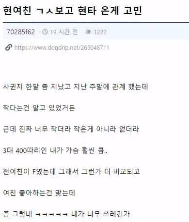 여자친구의 작은 가슴 때문에 고민하는 남자의 사연 - 개드립 인기글 이미지 1 - 밈카세