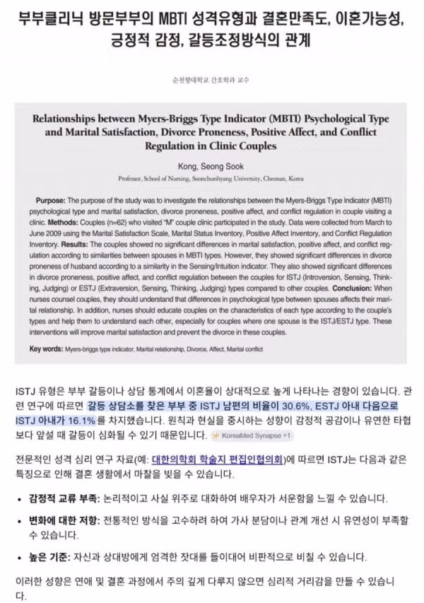 이혼율이 가장 높은 MBTI 유형은 ISTJ와 ESTJ - 인벤 인기글 이미지 1 - 밈카세