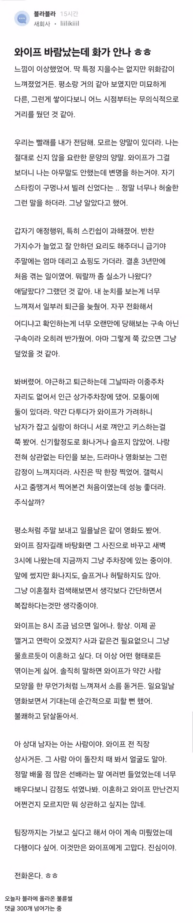 아내의 외도로 인해 오히려 평온함을 느끼는 상황 - 개드립 인기글 이미지 1 - 밈카세