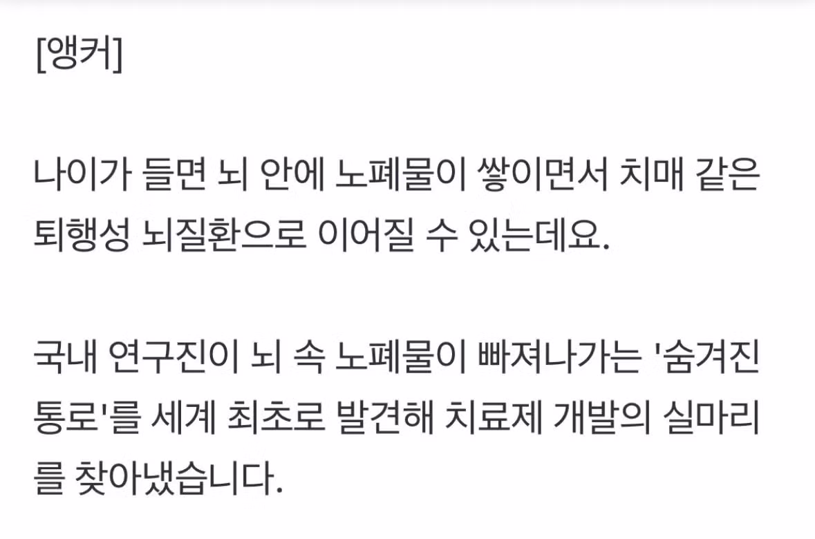 치매 원인인 뇌 노폐물 배출 통로 발견 - 인벤 인기글 이미지 2 - 밈카세