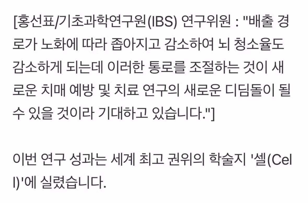 치매 원인인 뇌 노폐물 배출 통로 발견 - 인벤 인기글 이미지 4 - 밈카세