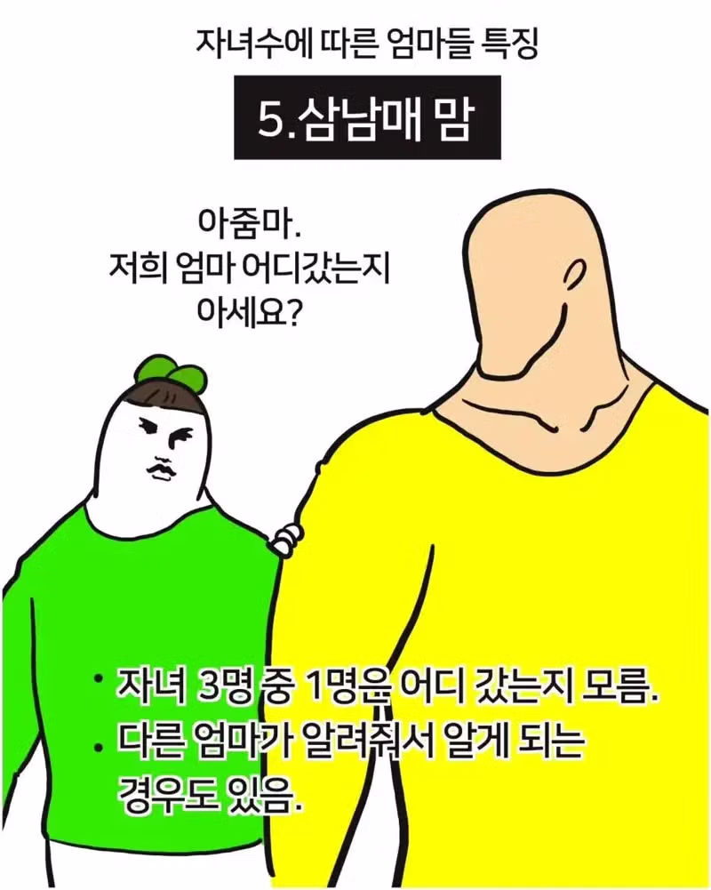 자녀 수에 따라 달라지는 엄마들의 특징 - 개드립 인기글 이미지 5 - 밈카세