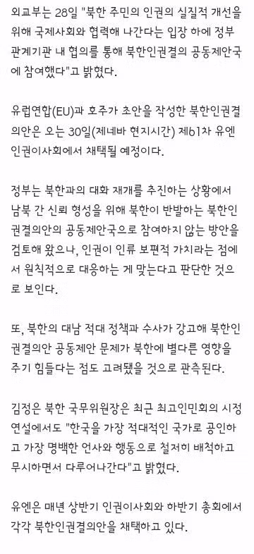 정부, 유엔 인권이사회 北인권결의안 공동제안국 참여 2