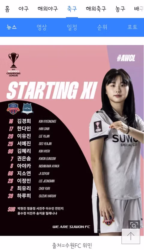 여자축구 아챔)수원 FC 위민 vs 북한 내고향 축구단 4강전 성사 3