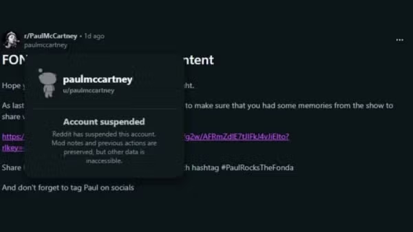 비틀즈의 폴 매카트니, 자기 공연 사진 레딧에 올렸다가 계정 정지 2