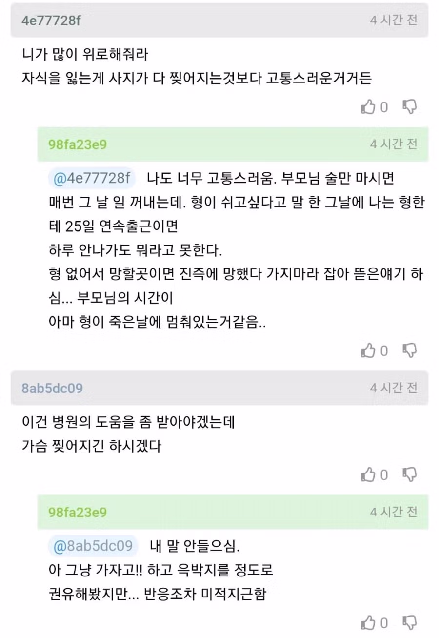 형이 과로사하고 집안이 망가진 거 같음 2