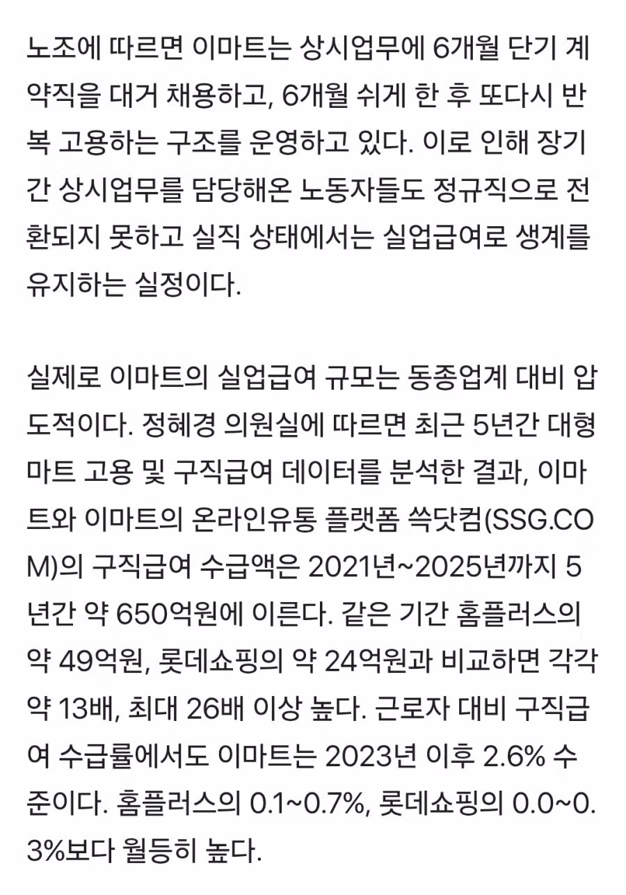 6개월 월급, 6개월 실업급여..."이마트 직원급여, 사회에 떠넘겨 2