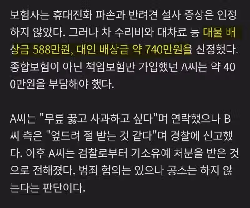 배상금 1,260만원 나온 차사고 2