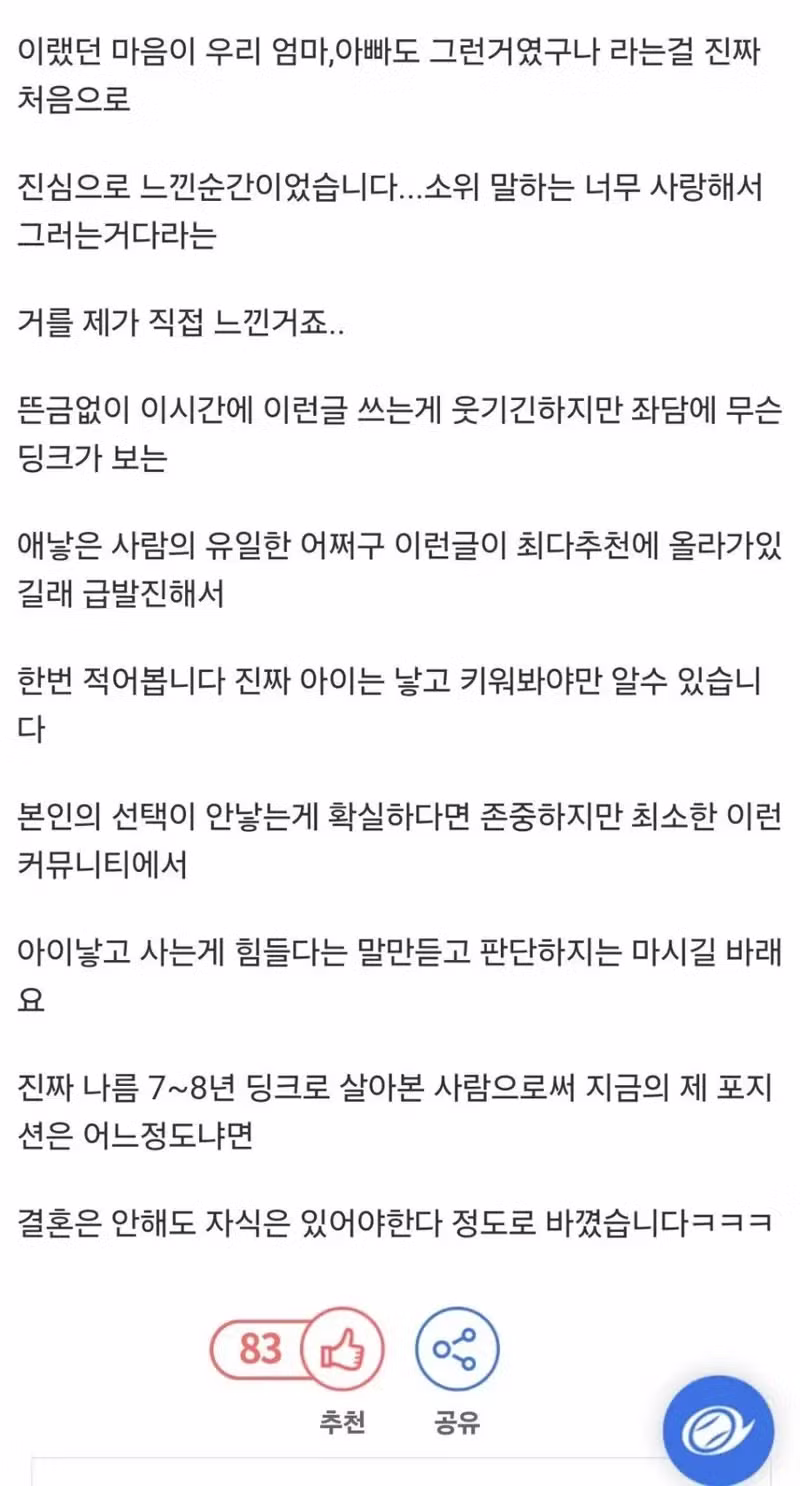 딩크로 살다가 아이 낳은 사람들의 후기 - 개드립 인기글 이미지 3 - 밈카세